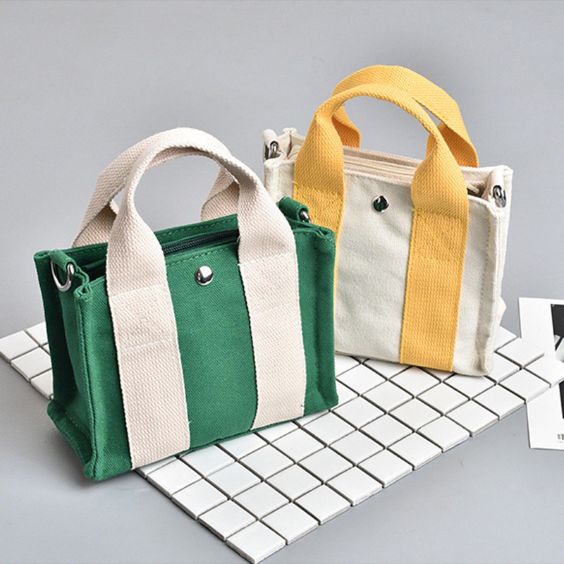 Túi Đeo Chéo Vải Canvas Hình Vuông Hai Chức Năng Màu Sắc Tương Phản Thời Trang Xuân Hè 2022 Phong Cách Hàn Quốc Cho Nữ