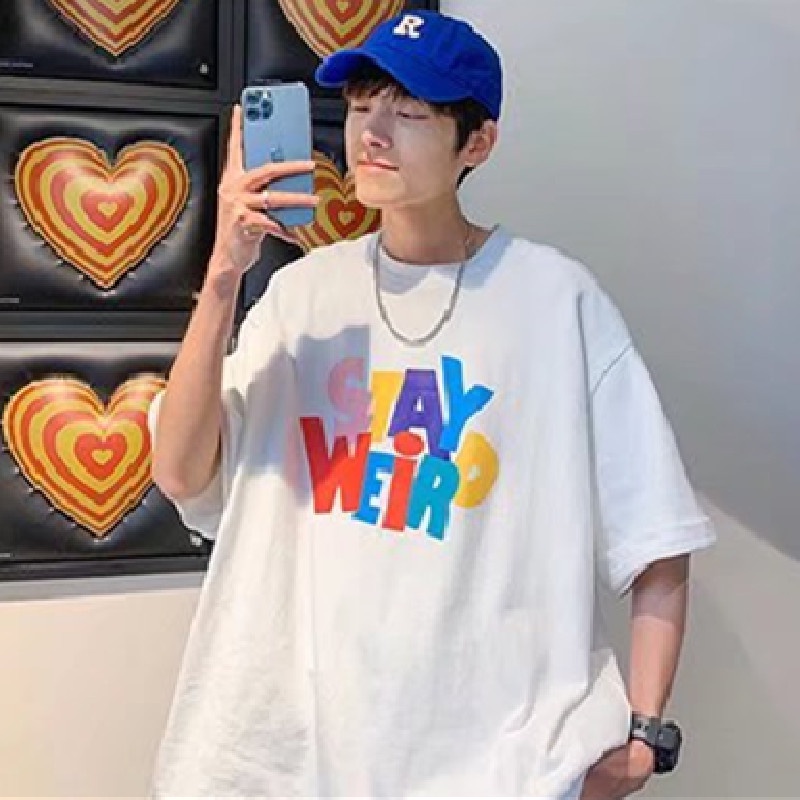 Áo Thun Nam Tay Ngắn Dáng Rộng In Chữ Phong Cách Hong Kong Thời Trang Mùa Hè Cỡ M-5XL