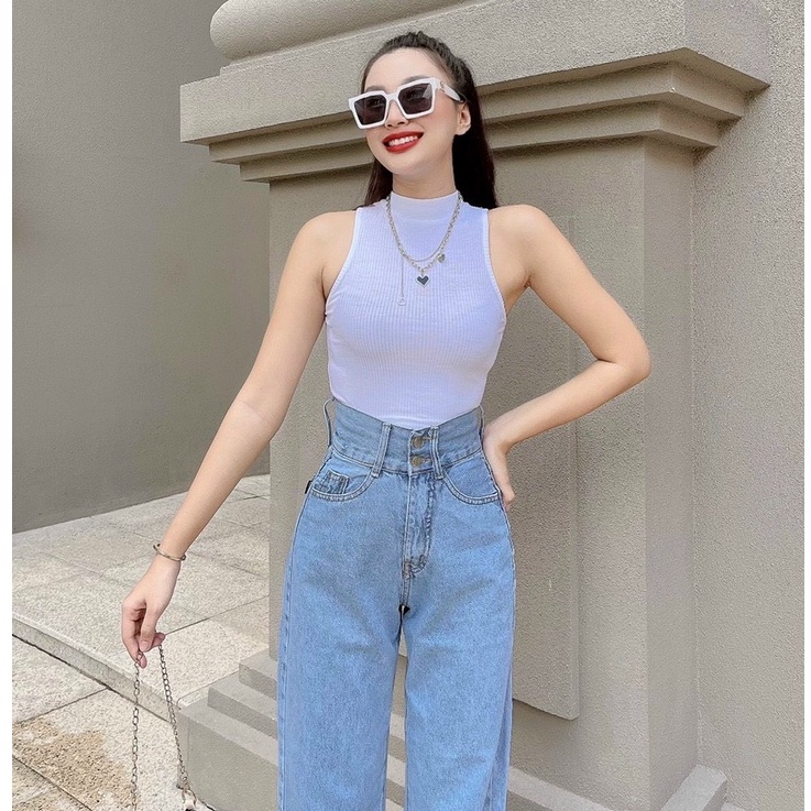 QUẦN JEANS ỐNG RỘNG NỮ LƯNG CAO 2 NÚT LAI CUỐN MÀU XANH NHẠT XANH ĐẬM MỀM MỊN MÁT CỰC CAO CẤP NITIQC