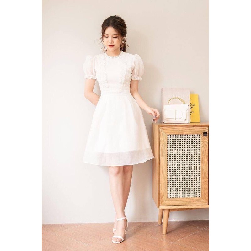Đầm trắng 🌷Hình thật🌷Đầm trắng cổ tròn