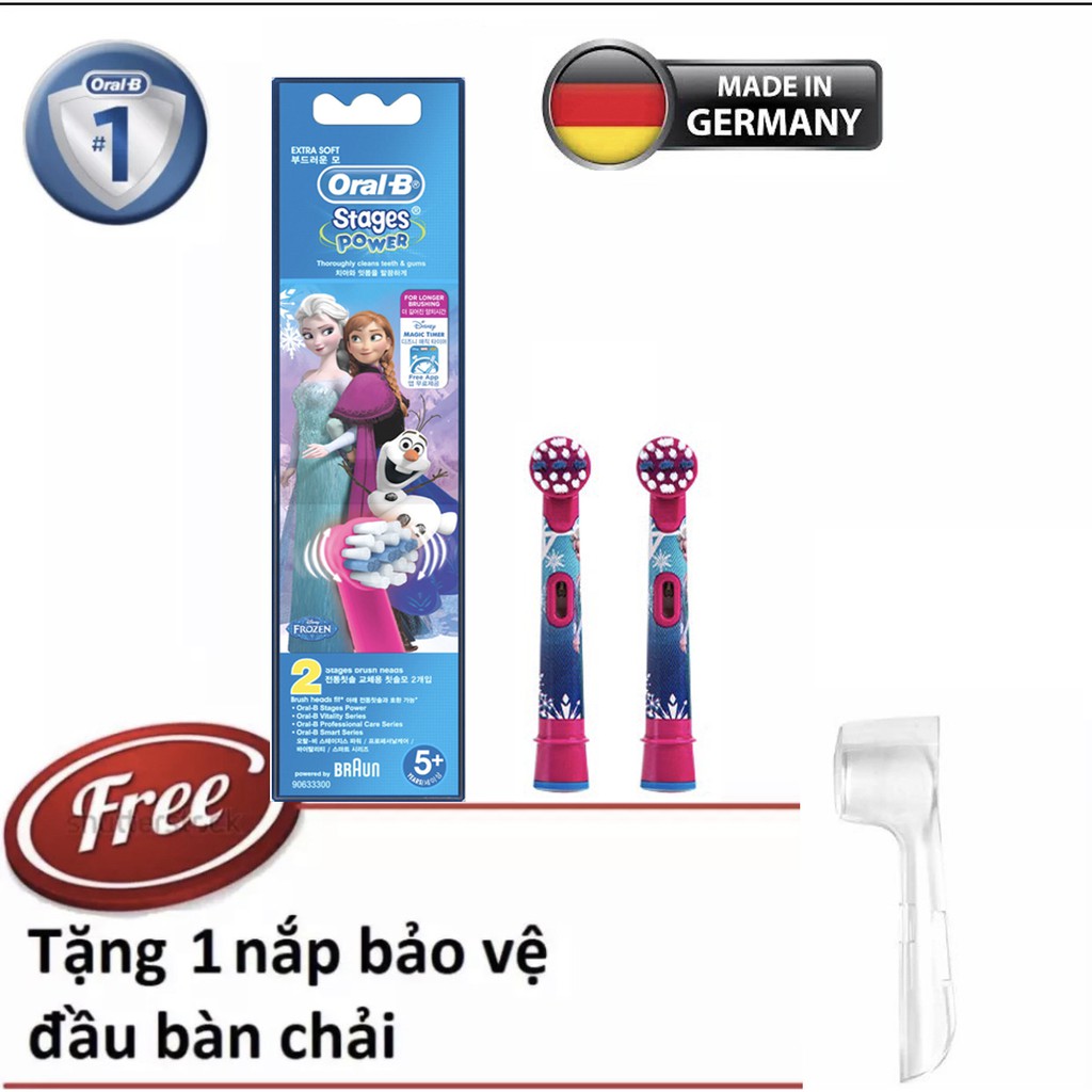 Đầu bàn chải oralb - Vỉ 2 đầu bàn chải Oralb Braun cho bé ( Elsa) MADE IN GERMANY +  tặng 1 nắp bảo vệ đầu bàn chải