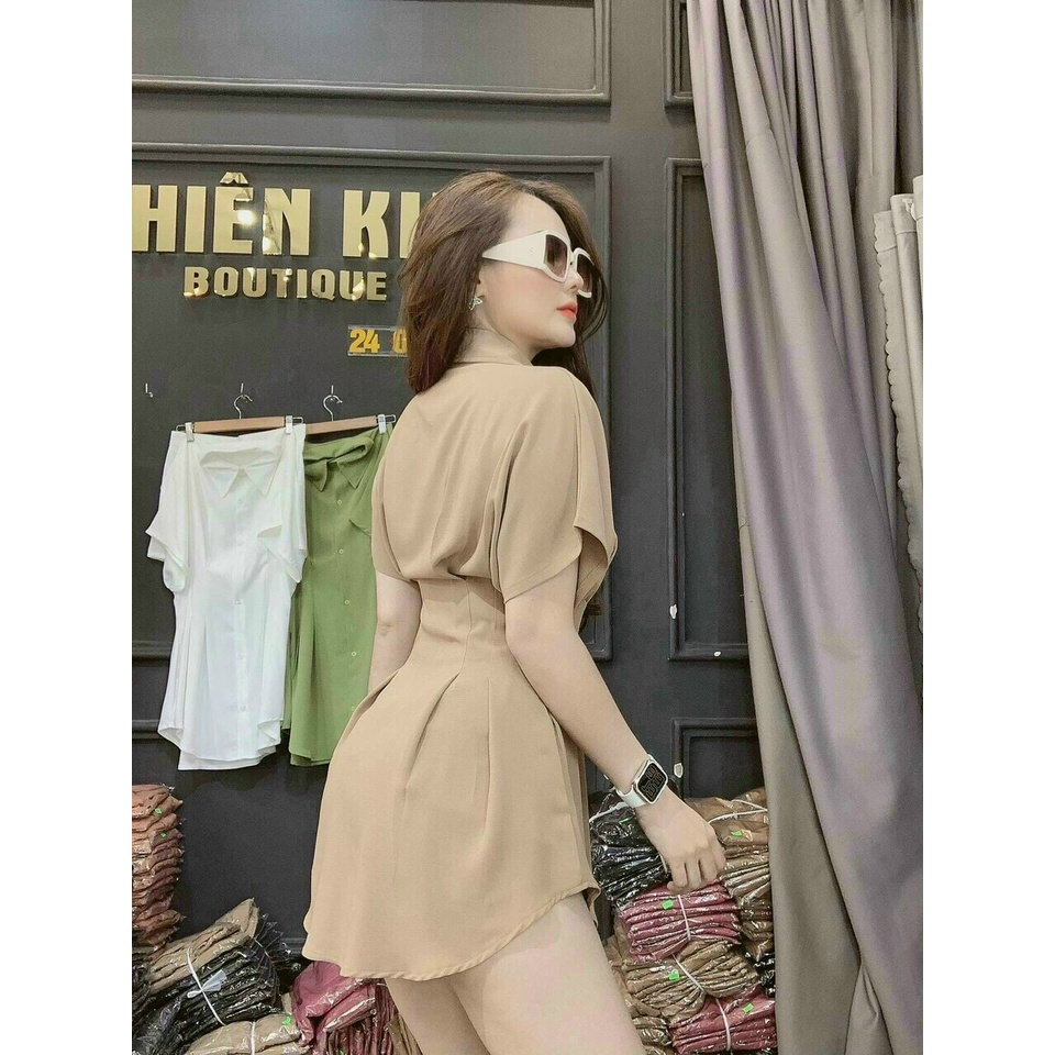 Set Sơmi giả váy xếp ly eo kèm quần chất đũi lụa siêu mềm - hot 2021