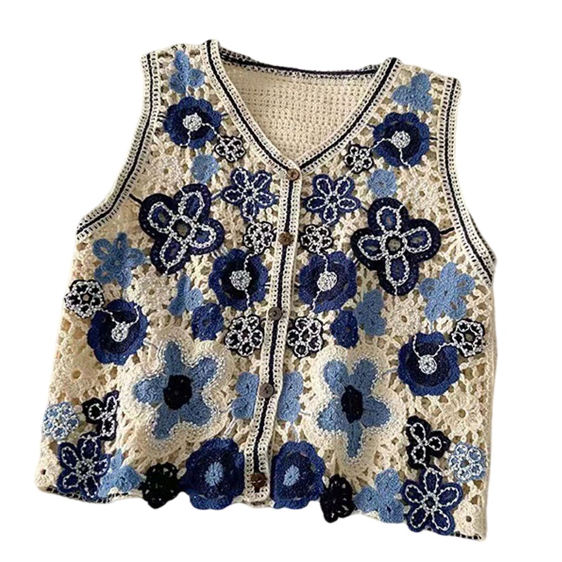 Áo Khoác Cardigan Dệt Kim Không Tay Thêu Hoa Nhiều Màu Sắc Phong Cách Vintage Dành Cho Nữ