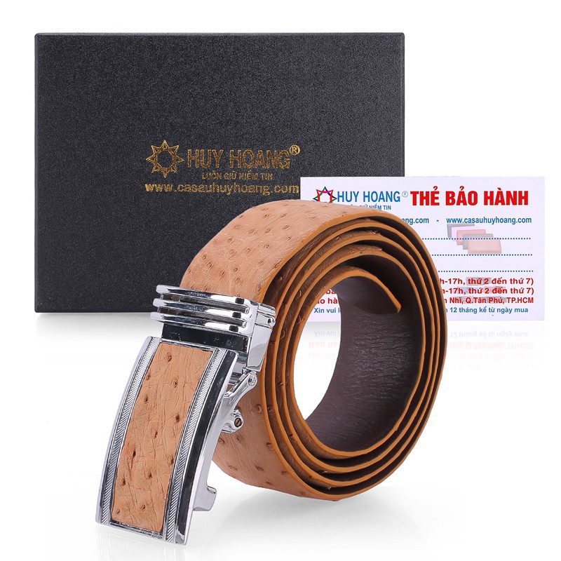 Thắt lưng nam da đà điểu bản lớn da hột màu vàng bò XH4435