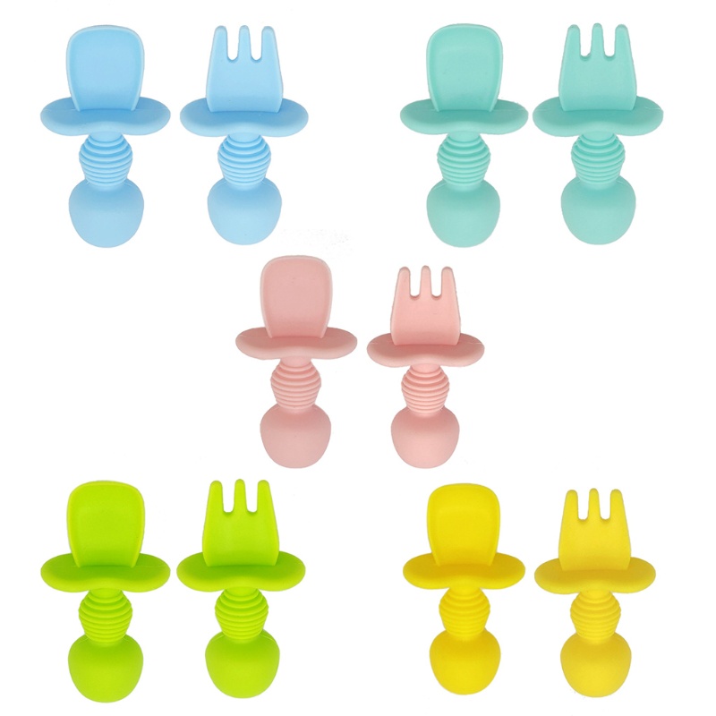 Set 2 Muỗng Nĩa Silicone Không Chứa Bpa Cho Bé Tập Ăn