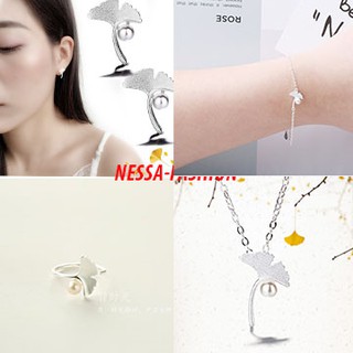 Bộ Trang Sức Bạc S925 Italy - 4 Món Hình Lá Rừng Cây Kiểu Hàn Quốc Nữ Trang - Dây Chuyền, Lắc, Nhẫn, Bông - Vòng BTSB14
