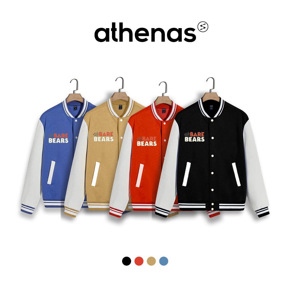 Áo Varsity Jacket We Bare Bear V2 - Áo Khoác Cardigan Bomber 4 Màu Athenas Unisex Siêu Hot Phối Bo ( có form rộng 2XL )