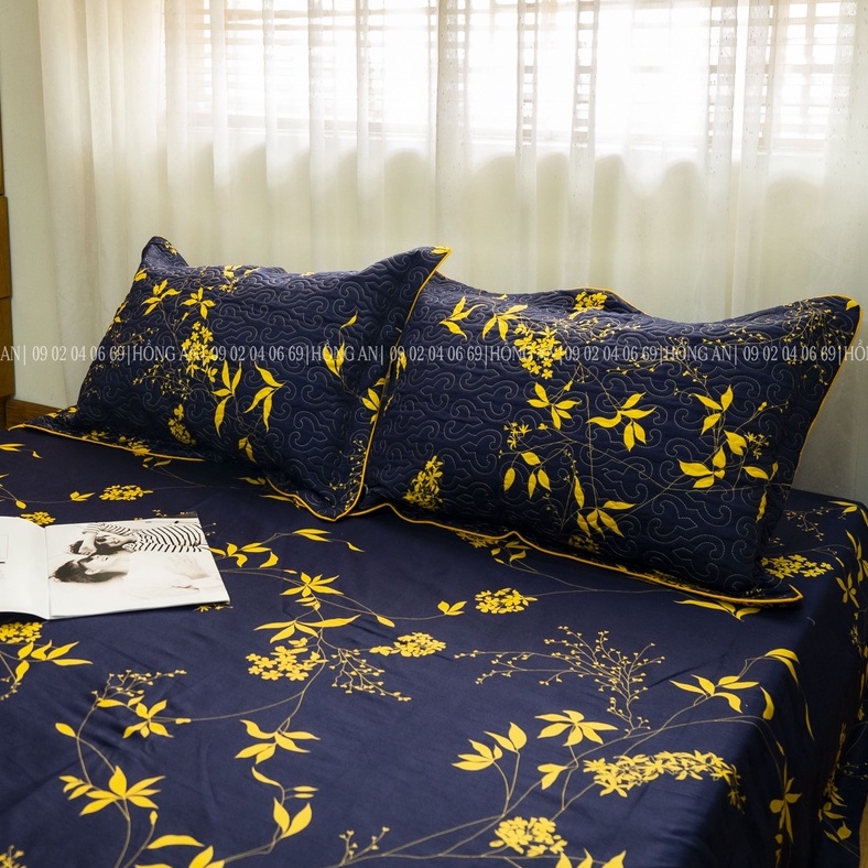 Bộ chăn ga gối cotton trần bông cao cấp 1.6mx2m, 1.8mx2m, 2mx2.2m họa tiết đám cưới - RÈM GA GỐI HỒNG AN