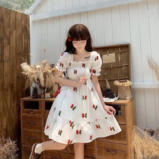 váy xoè hoạ tiết cherry