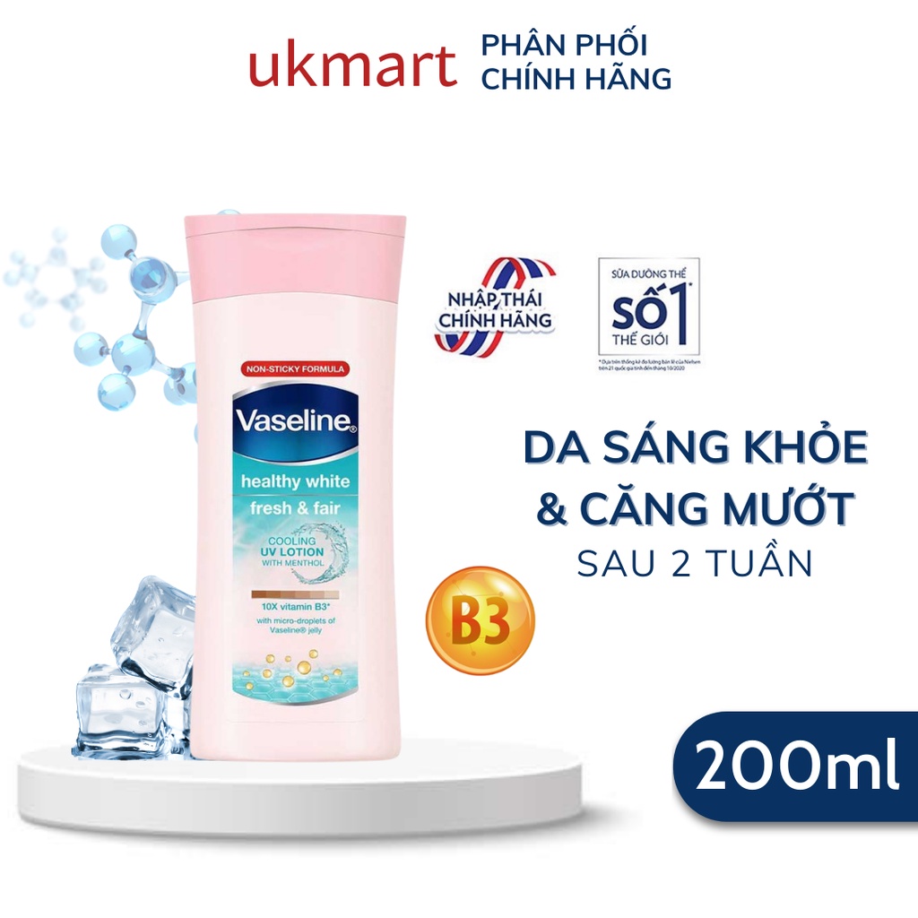 Sữa Dưỡng Thể Vaseline Dịu Mát Trắng Da Healthy White Fresh &amp; Bright Cooling UV Gel Lotion