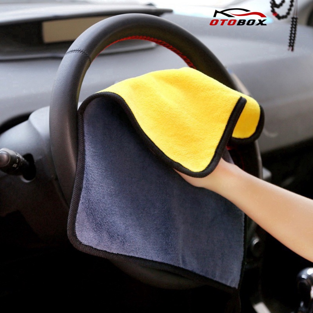 KHĂN LAU Ô TÔ MICROFIBER 2 MẶT 2 LỚP VÀNG GHI SIÊU DÀY DẶN THẤM HÚT TỐT DÀNH CHO Ô TÔ