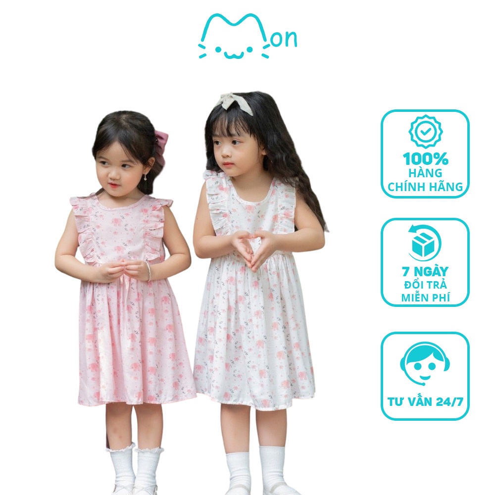 Đầm cho bé gái 1-6 tuổi MonBabies VL79 chất đũi dáng xòe bèo vai màu hồng họa tiết voi con xinh xắn