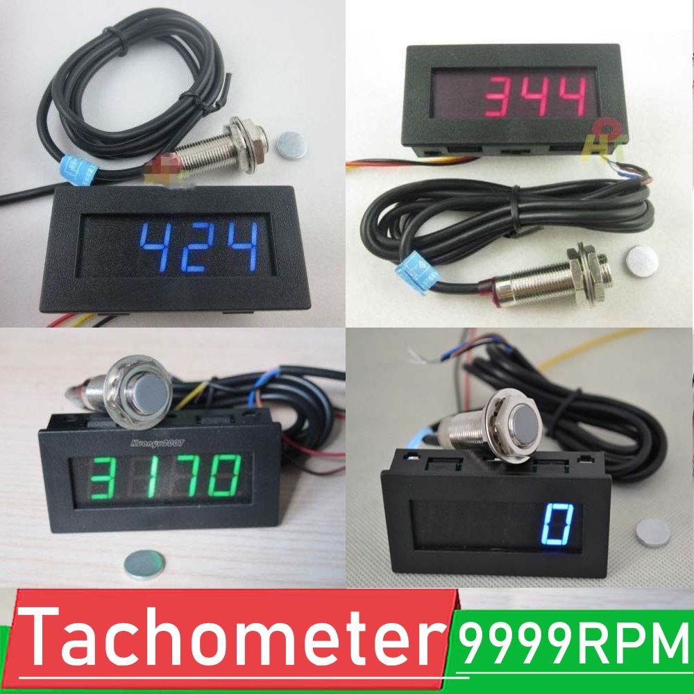 Đồng Hồ Đo Tốc Độ RPM LED 9999RPM + Công Tắc Cảm Biến Công Tắc NPN + Nam Châm Cho Động Cơ Xe Hơi 12v