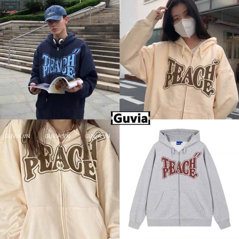 Áo Khoác Hoodie Nỉ TEACH PEACE Nam Nữ Ulzzang Unisex, Áo Khoác Form Rộng Thời Trang GUVIA AKN96 | BigBuy360 - bigbuy360.vn