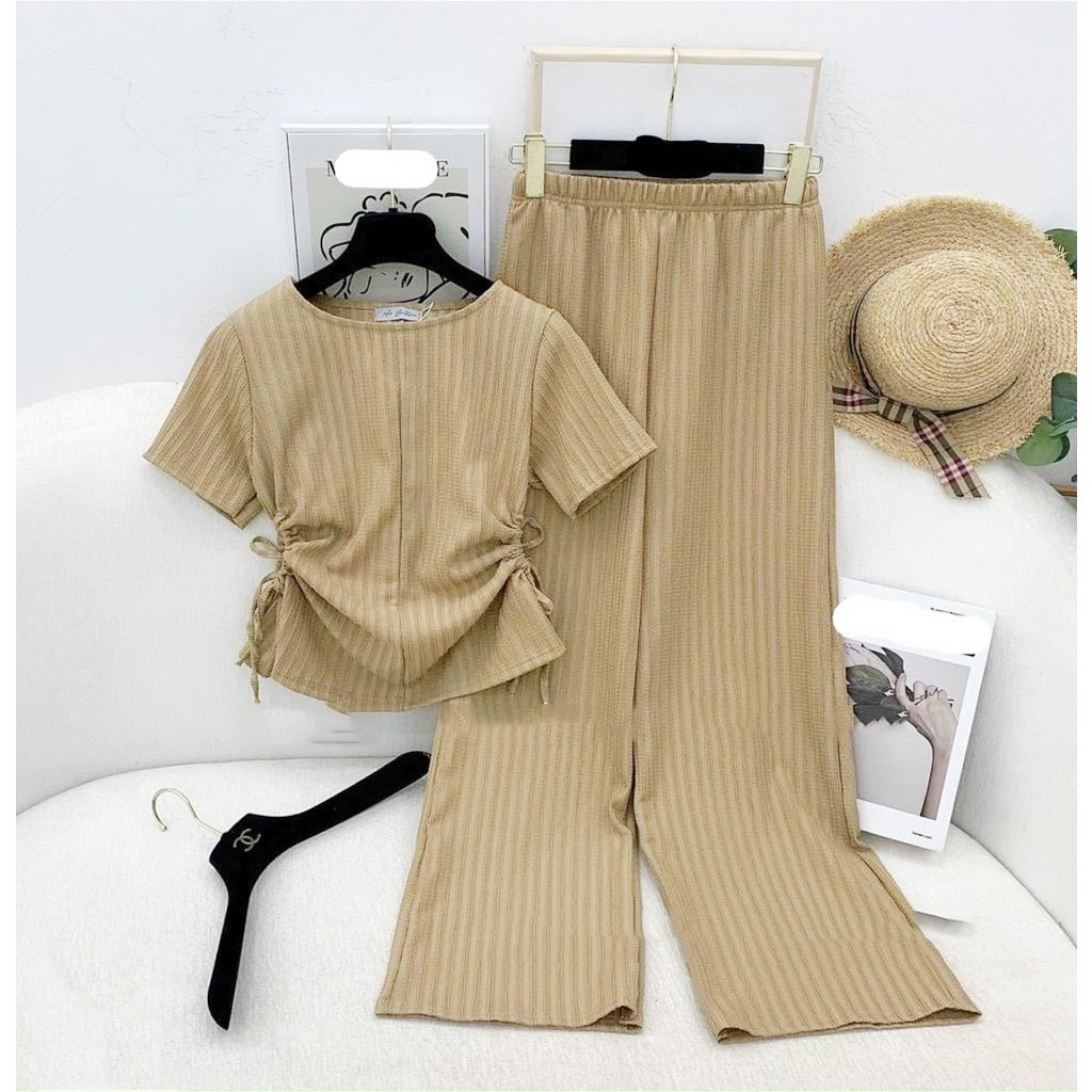Bộ đồ nữ sang chảnh đũi gân rút eo hai bên, có size 40-65kg