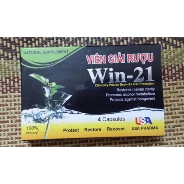 Viên giải rượu Win-21 USA hộp 4V, Uống 2 viên chống say trước khi uống rượu bia, Giúp giải rượu nhanh chóng giải độc gan