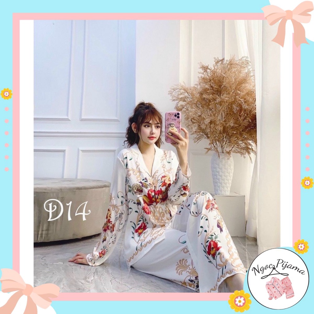 [Hàng xịn]Đồ Bộ Pijama - Bộ Lụa latin Dài Tay Hoạ Tiết Cao Cấp