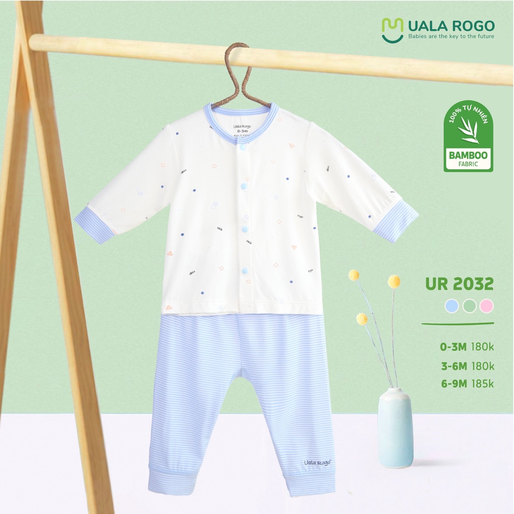 Bộ quần áo Sơ Sinh UalaRogo cho bé 0 - 9 tháng vải sợi tre Bamboo dài tay cúc giữa quần áo trẻ em UR2032