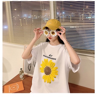 Áo thun unisex form rộng tay lỡ in hoa cúc