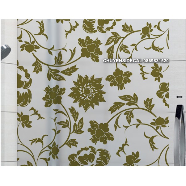 Decal Dán Kính Cao Cấp - Hoa văn Cúc Xanh Rêu( 60x58cm )