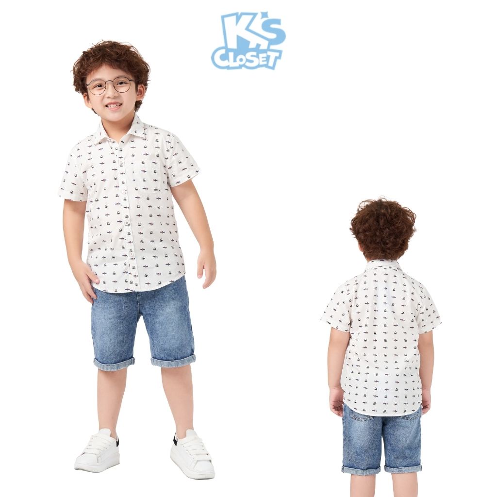 Áo sơ mi cộc tay K'S CLOSET dành cho bé trai thiết kế cổ đức, hoạ tiết nhỏ E052TWS TMĐT
