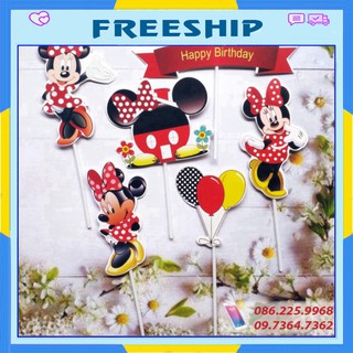 Trang trí bánh 💖freeship💖 chuột mickey - set cắm giấy con gái - phụ kiện trang trí bánh kem