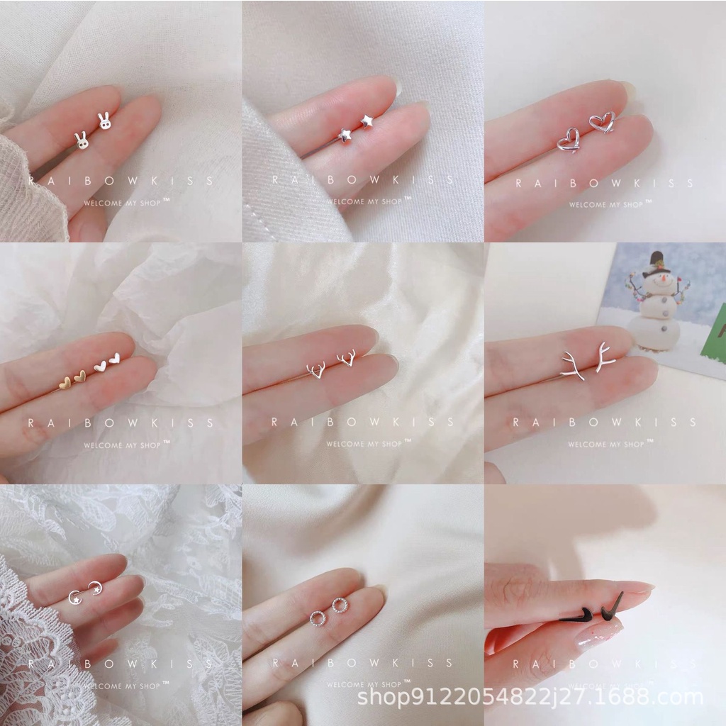 Bông tai nữ Doudou Phụ kiện thời trang Khuyên hoa tai nữ đẹp size nhỏ mini nụ đính tai xinh chuôi bạc cao cấp 925 EH013