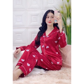 Bộ pijama lụa gấm cao cấp quần dài tay dài, có túi quần, có size
