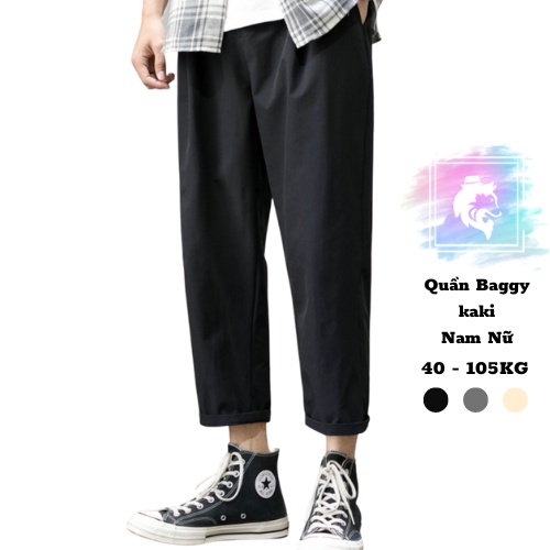 BIGSIZE 40-110KG Quần Baggy Kaki Nam Nữ unisex Sói Store cạp chun ống rộng phong cách năng động