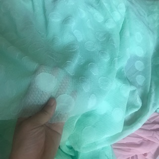 Vải voan thêu xanh ngọc