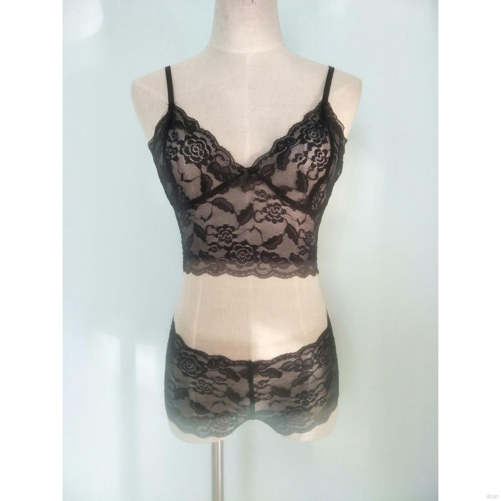 Set áo ngực ren + quần lót ren lưng cao quyến rũ cho nữ