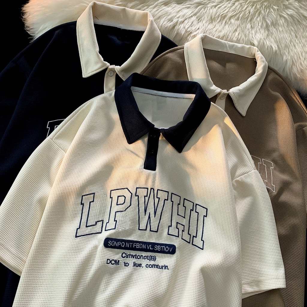 Áo polo cúc bấm form rộng unisex, polo nam nữ LPWHI chất vải cotton tổ ong thoáng mát phong cách lịch sự trẻ trung