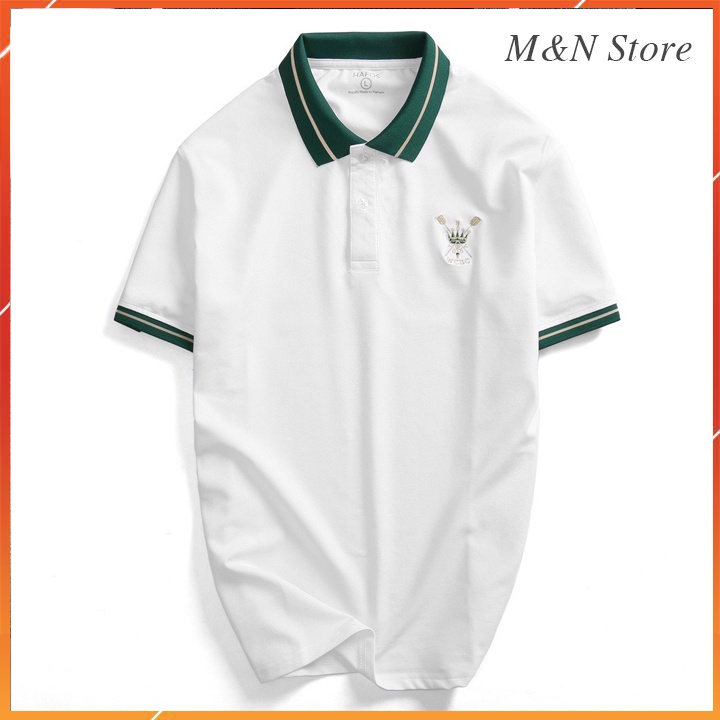 Áo polo nam tay ngắn cổ bẻ phối xanh vải cotton cá sấu thoáng mát