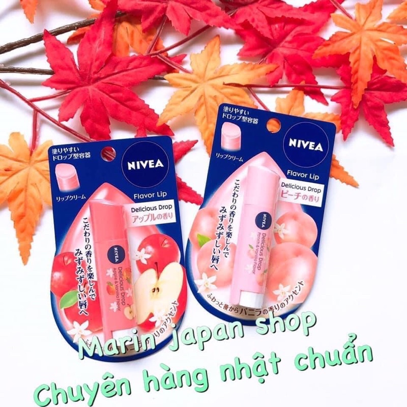 Son dưỡng môi hồng Nivea Flavor lip hương đào và táo Nhật Bản Cheap Moment 3.5g