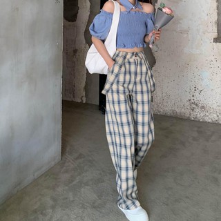 QUẦN YẾM ỐNG SUÔNG SỌC CARO - Y0084