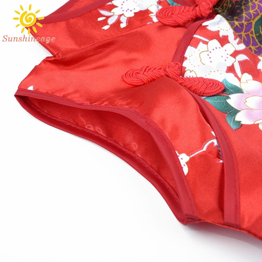 Đầm sườn xám bé gái màu sắc tươi tắn xinh xắn phong cách Trung Hoa