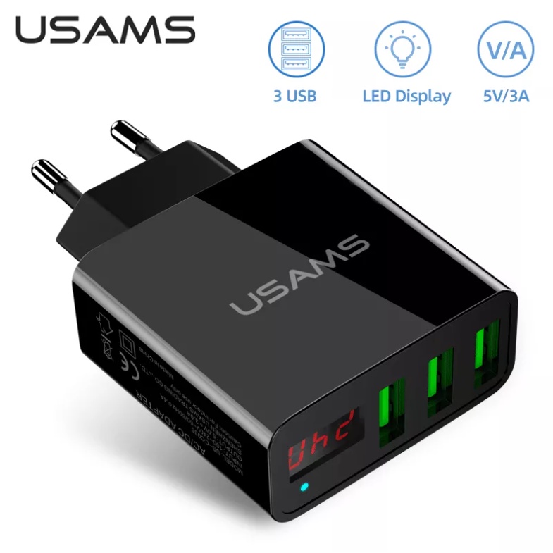 Cốc sạc USAMS 3 cổng USB có đèn led tiện lợi