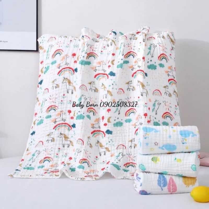 Khăn tắm xô nhăn 6 lớp đa năng cho bé, có thể làm chăn đắp (105cm x 105cm)