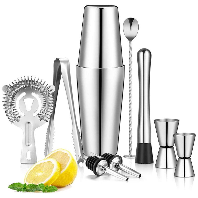 Boston Shaker Cocktail Shaker Set 9 Piece, Martini Shaker, Bartender Kit with Hawthorne Strainer/Ice Tong