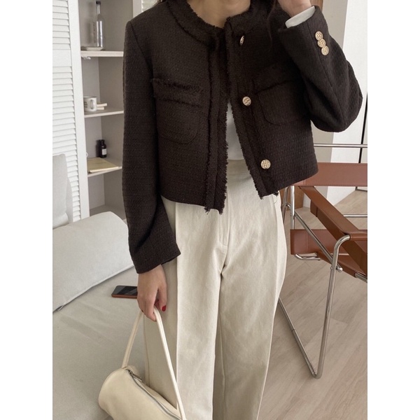 ÁO KHOÁC DẠ TWEED ULZZANG DÁNG CROPTOP