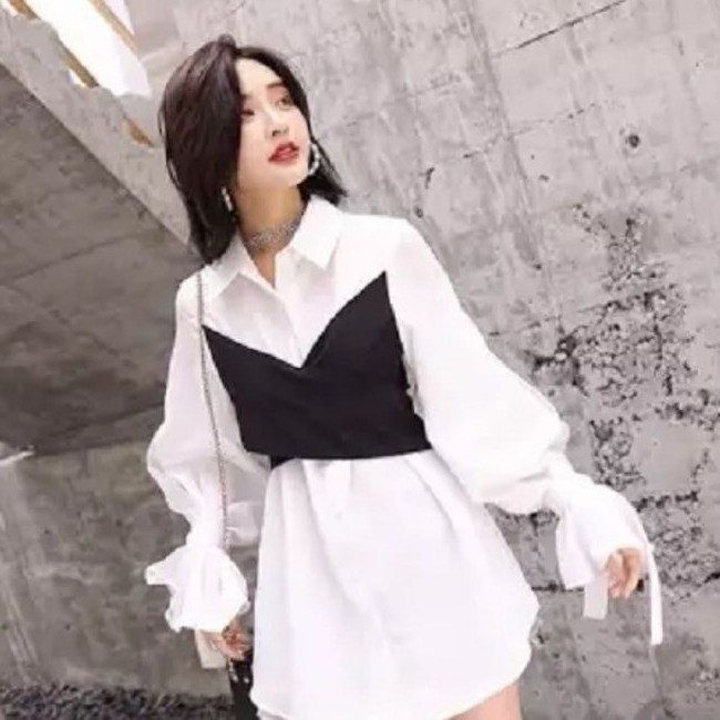 Áo sơ mi phối màu cột nơ tạo được nhiều kiểu xinh xắn ❤