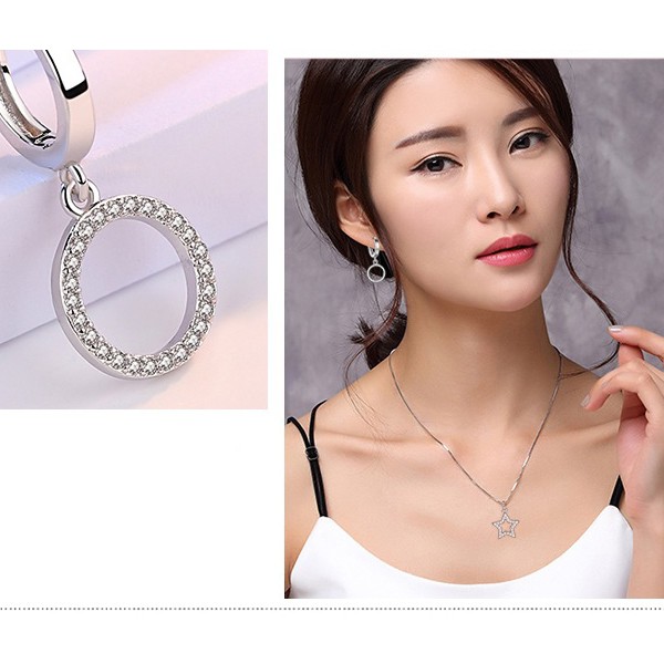Bông Tai Mạ Bạc 925 Hình Tam Giác Ngôi Sao Năm Cánh Thời Trang