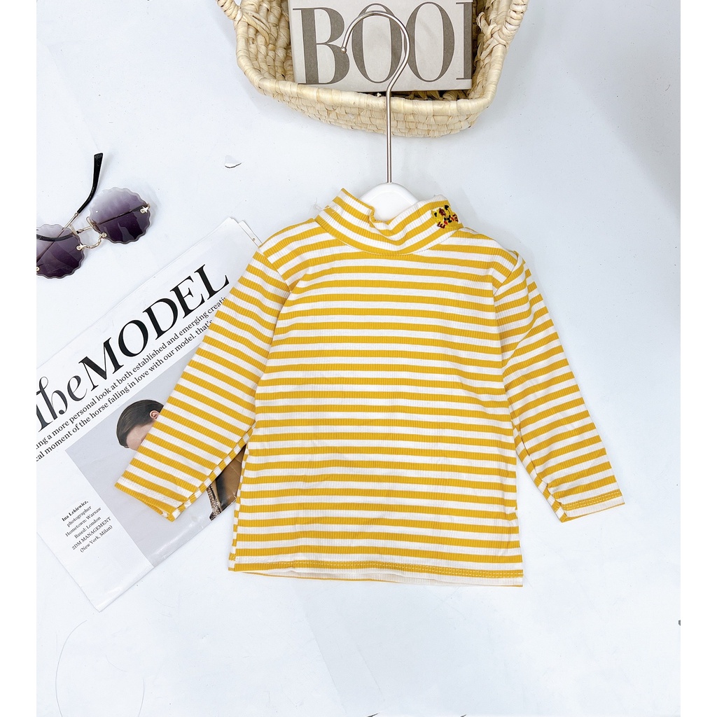 Áo giữ nhiệt cho bé, áo cotton zip kẻ ngang nhiều màu thêu hình dễ thương cho bé trai, bé gái