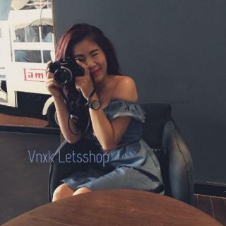 Đầm trễ vai denim Lush