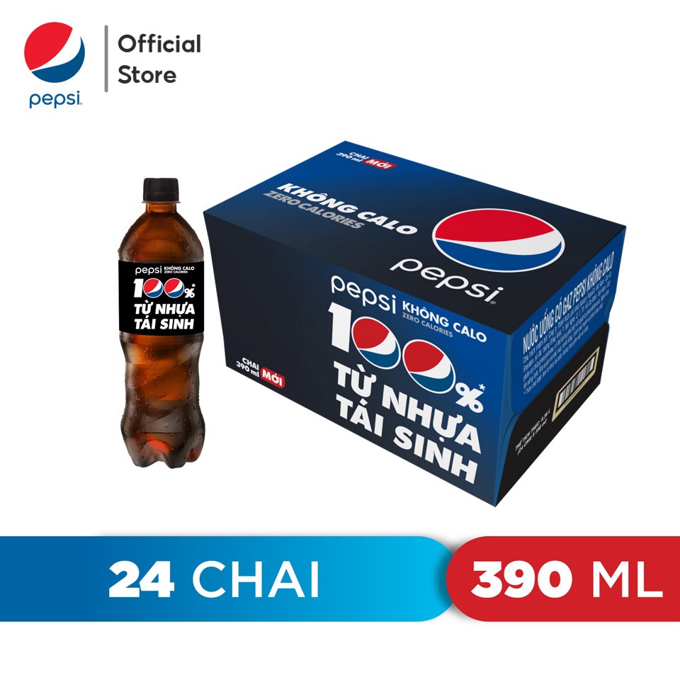 [HỎA TỐC-HCM]Thùng 24 Chai Nước Ngọt Có Gaz Pepsi Không Calo (390ml /chai)