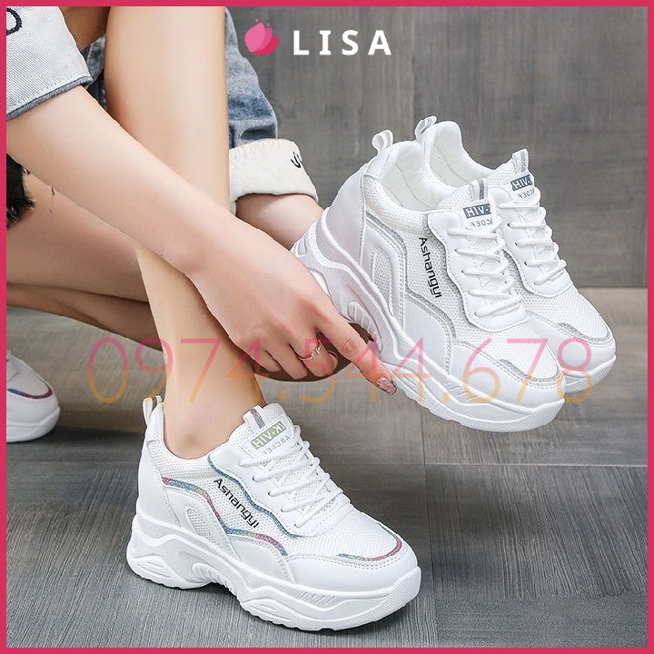Giày Thể Thao Nữ, Giày Nữ Độn Đế Phối Lưới Sọc Cầu Vồng Kiểu Dáng Thể Thao Hotrend 2021, Lisa M81