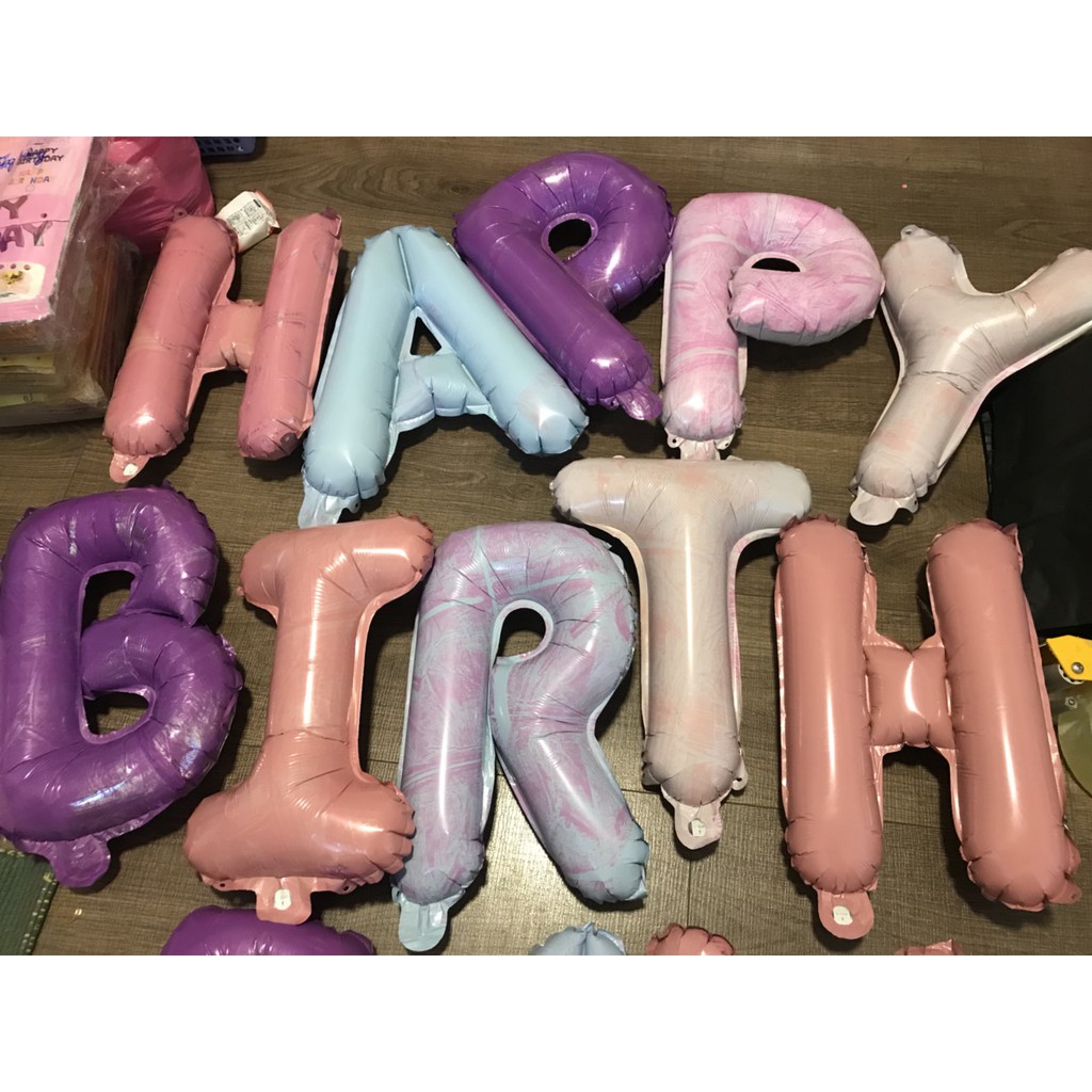 Bộ bóng chữ sinh nhật Happy birthday pastel hồng tím có bị lem màu