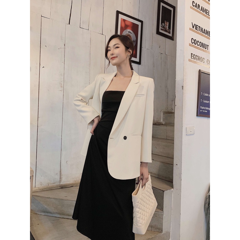 Áo khoác vest nữ  [FREESHIP]  thiết kế Flane - áo khoác vest công sở màu trắng kem