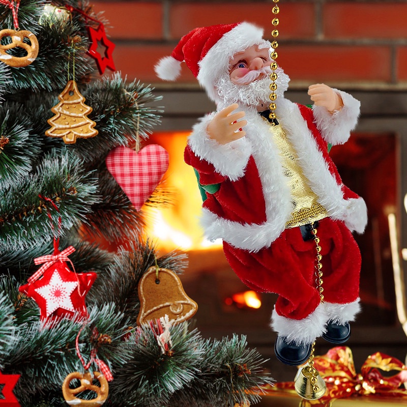 Đồ Trang Trí Giáng Sinh Hình Ông Già Noel Leo Núi Chạy Pin Có Đèn Và Nhạc