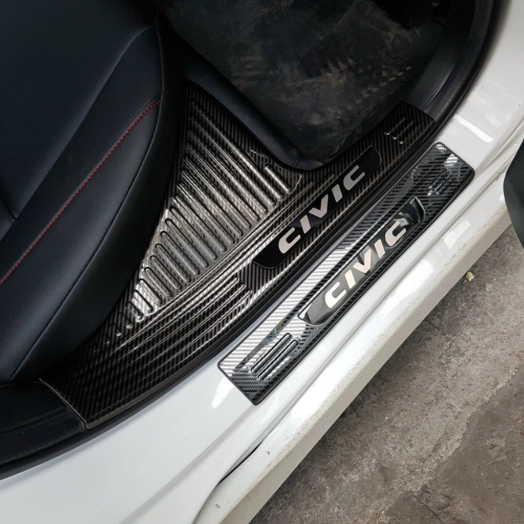 Bộ ốp bậc cửa, nẹp bước chân trong, ngoài xe Honda Civic 2016-2021 carbon cao cấp